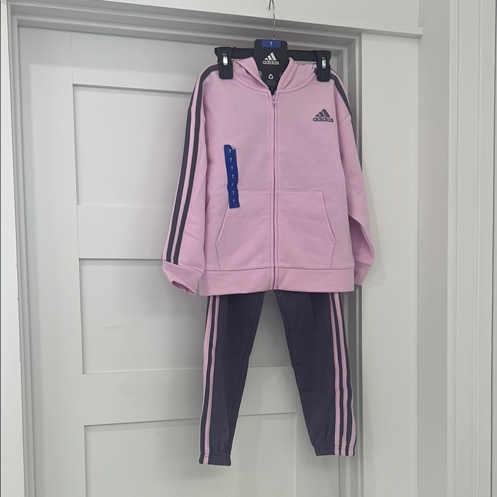 Adidas Kids Pink and Gray Tracksuit